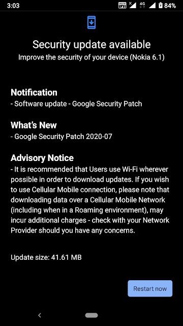 Nokia 6.1 receiving July 2020 Android Security patch