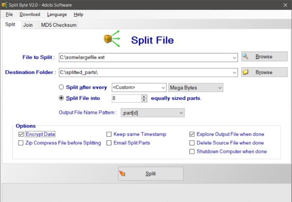 Gratis File Splitter en Joiner-software
