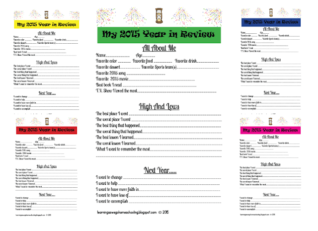 Learning As We Go: Year In Review Printable Sheets