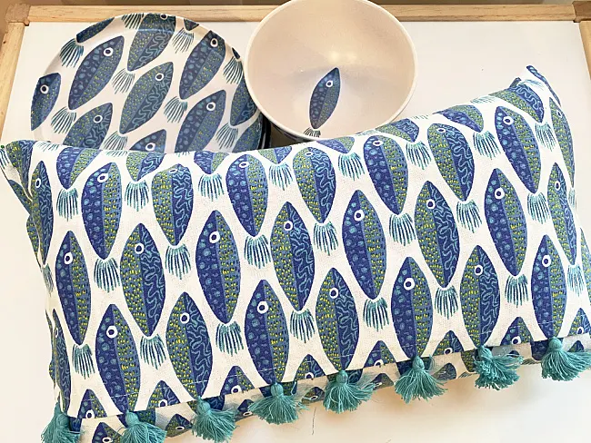 fish pillow with matching dishes