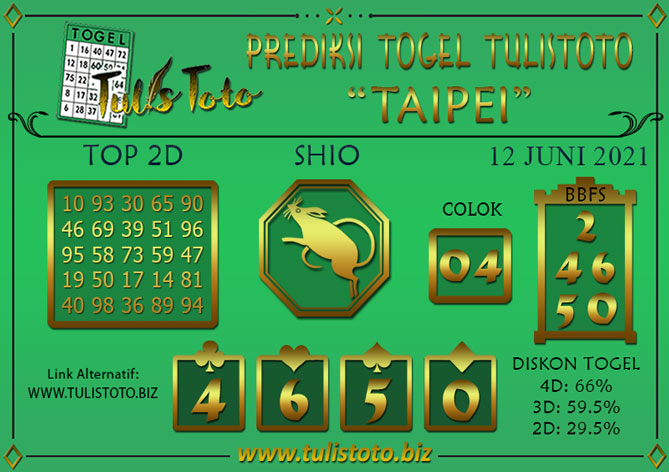 Prediksi Togel TAIPEI TULISTOTO 12 JUNI 2021
