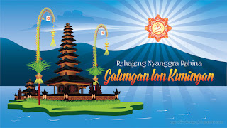Balinese Hindu Holiday Greeting Rahajeng Nyanggra Rahina Galungan With Ulun Danu Temple