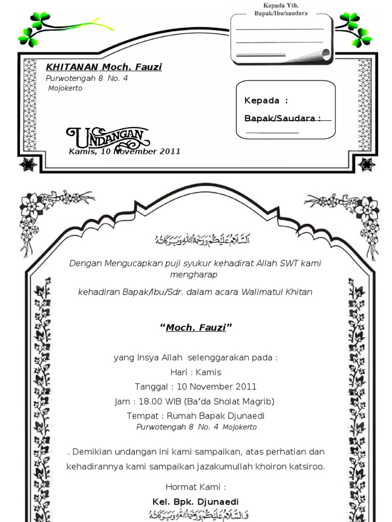 contoh undangan khitan - wood scribd indo
