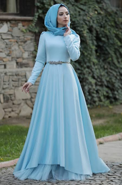 فستان بلون البيبي بلو للمحجبات فستان بلون البيبي بلو للمحجبات