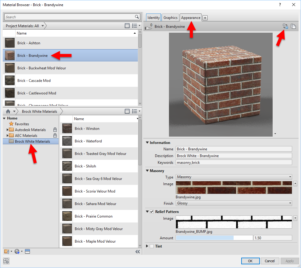 BIM Chapters Brick Material and Assets Library in Revit