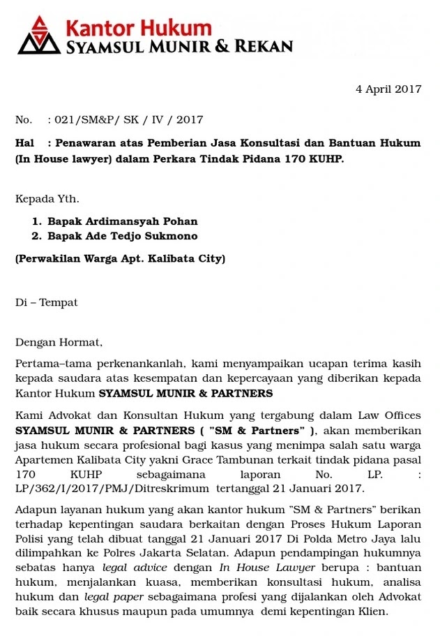 Contoh Surat Penawaran Kerjasama Jasa Hukum Nusagates