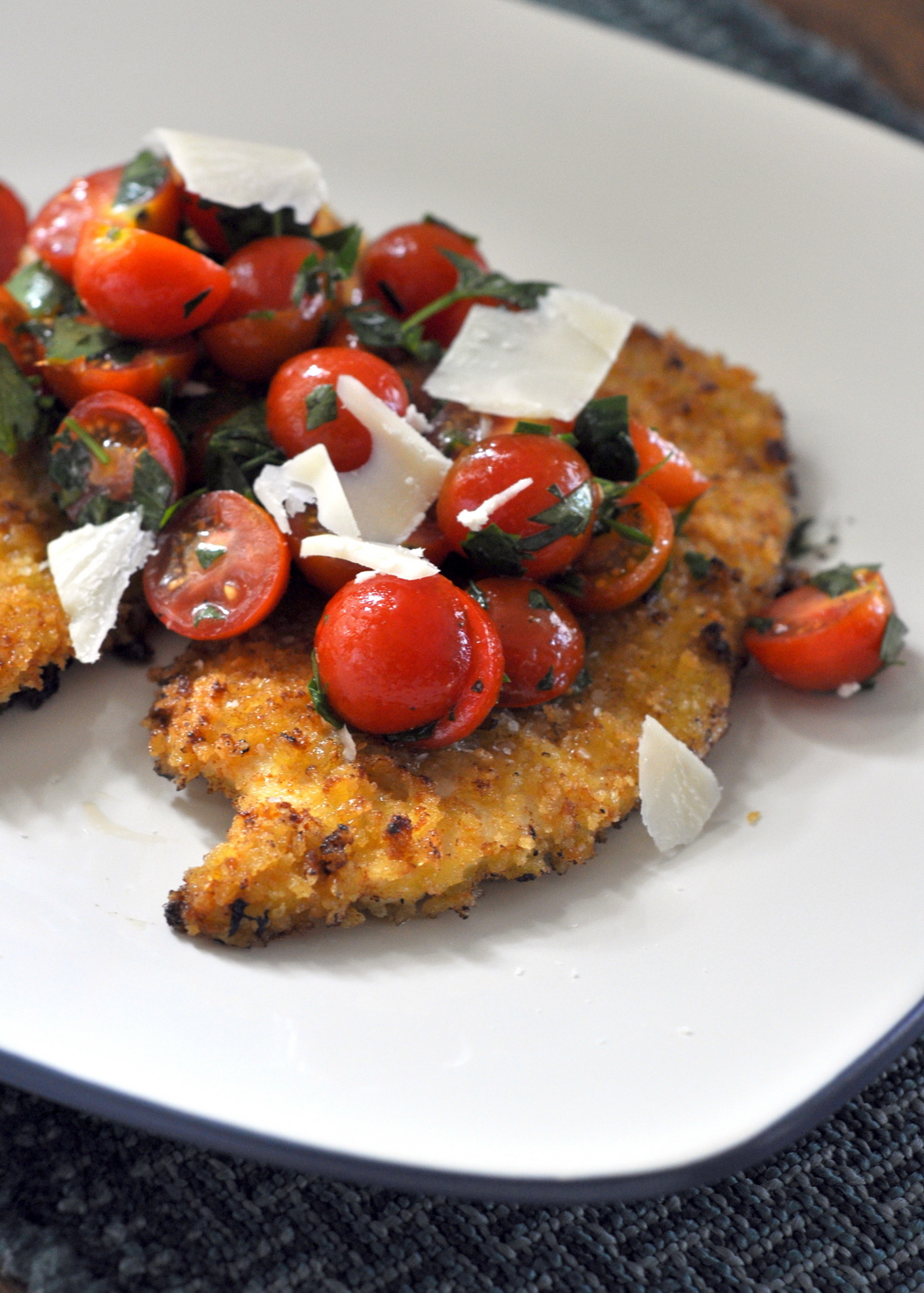 Spicy Chicken Milanese with Tomato Salad and Parmesan | Taste As You Go