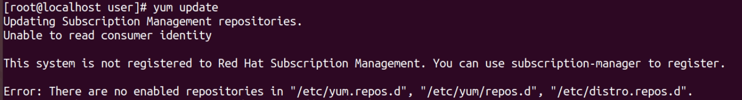 This system is not registered to Red Hat Subscription Management