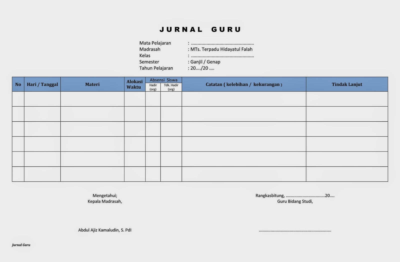 Zizakamal.blogspot.com: CONTOH FORMAT JURNAL GURU