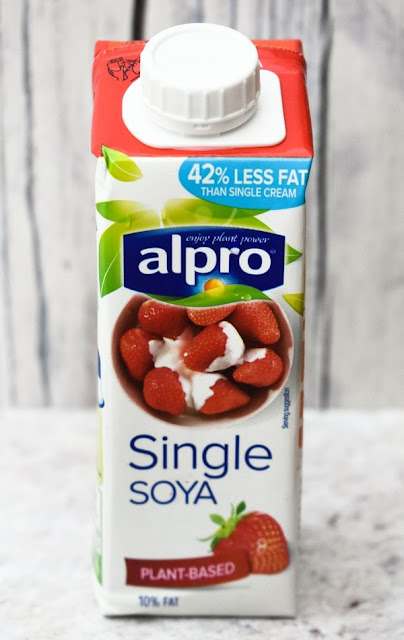 Vegan cream a carton of soya cream from Alpro