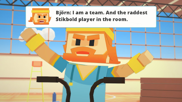 Screenshot of Bjorn from one of the cutscenes in Stikbold! A Dodgeball Adventure