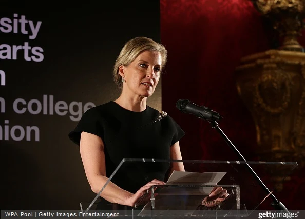 Sophie, Countess of Wessex speaks during a reception for the London College of Fashion at St James's Palace 