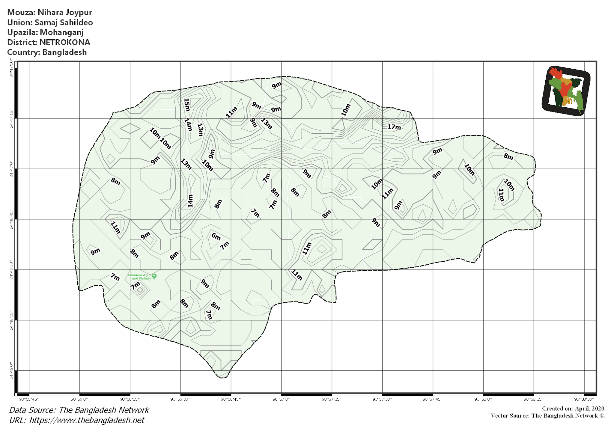 Map of Nihara Joypur Mouza of Mohanganj Upazila, NETROKONA, Bangladesh.