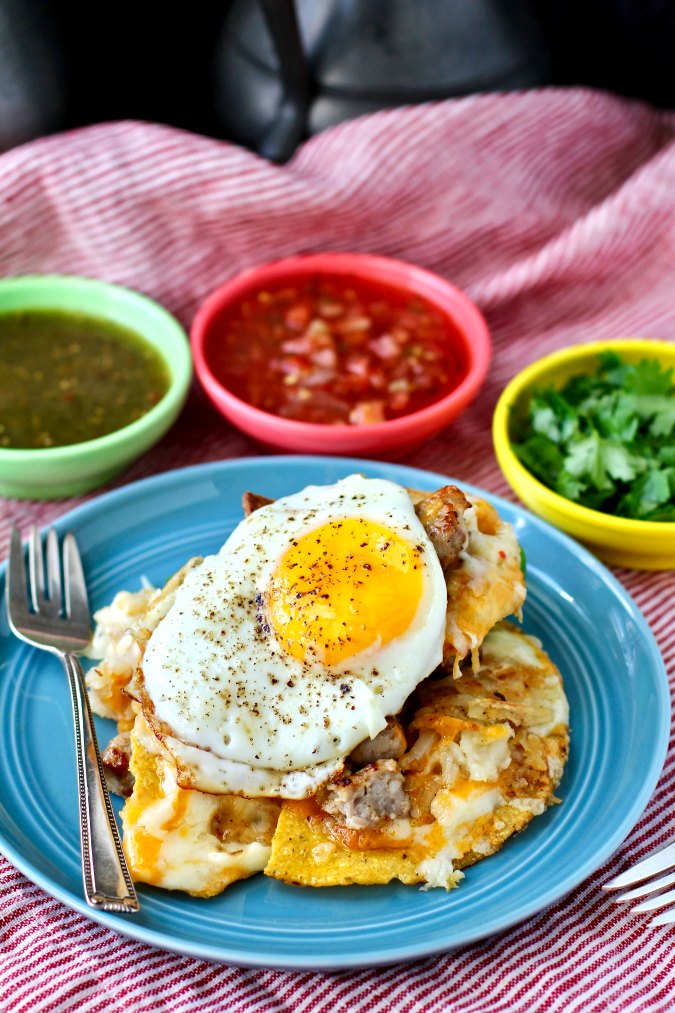 Breakfast nachos with hash browns and eggs