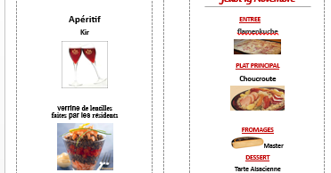 EHPAD DE BRASSAC: menu du repas a thème Alsace