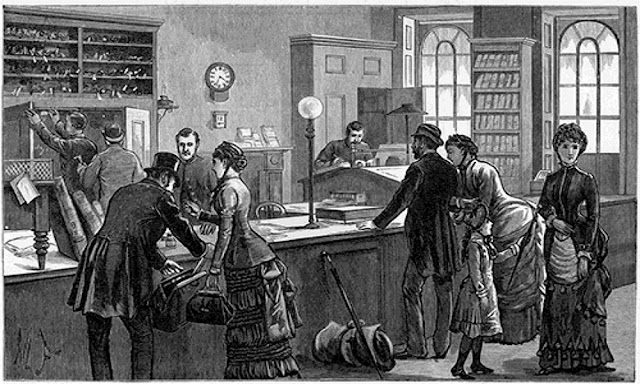 Бюро находок в старом Скотланд-Ярде в 1883 году.  Спустя три года сюда вселился и располагался тут до 1890 года  Детективный отдел. "The Illustrated London News", 1883