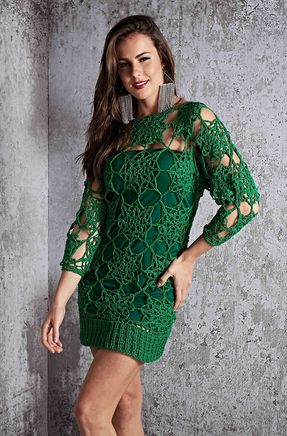  Vestido Fashion Green de Crochê - Gráfico e Passo a Passo