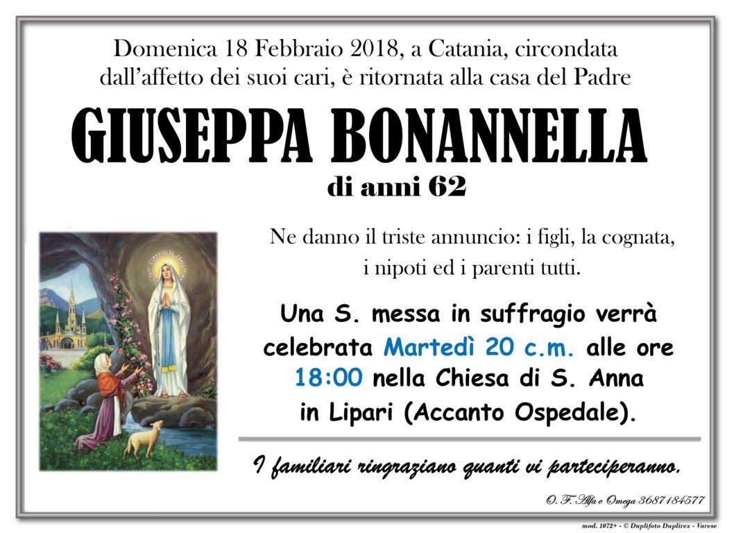 E' deceduta Giuseppina Bonannella - LIPARINET