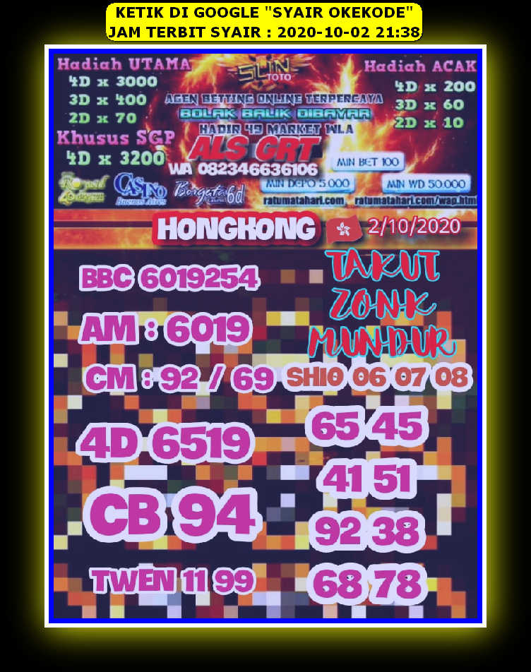 Syair Hk 2 Oktober 2020 Kode Syair Sgp Syair Hk Syair Sydney 2020