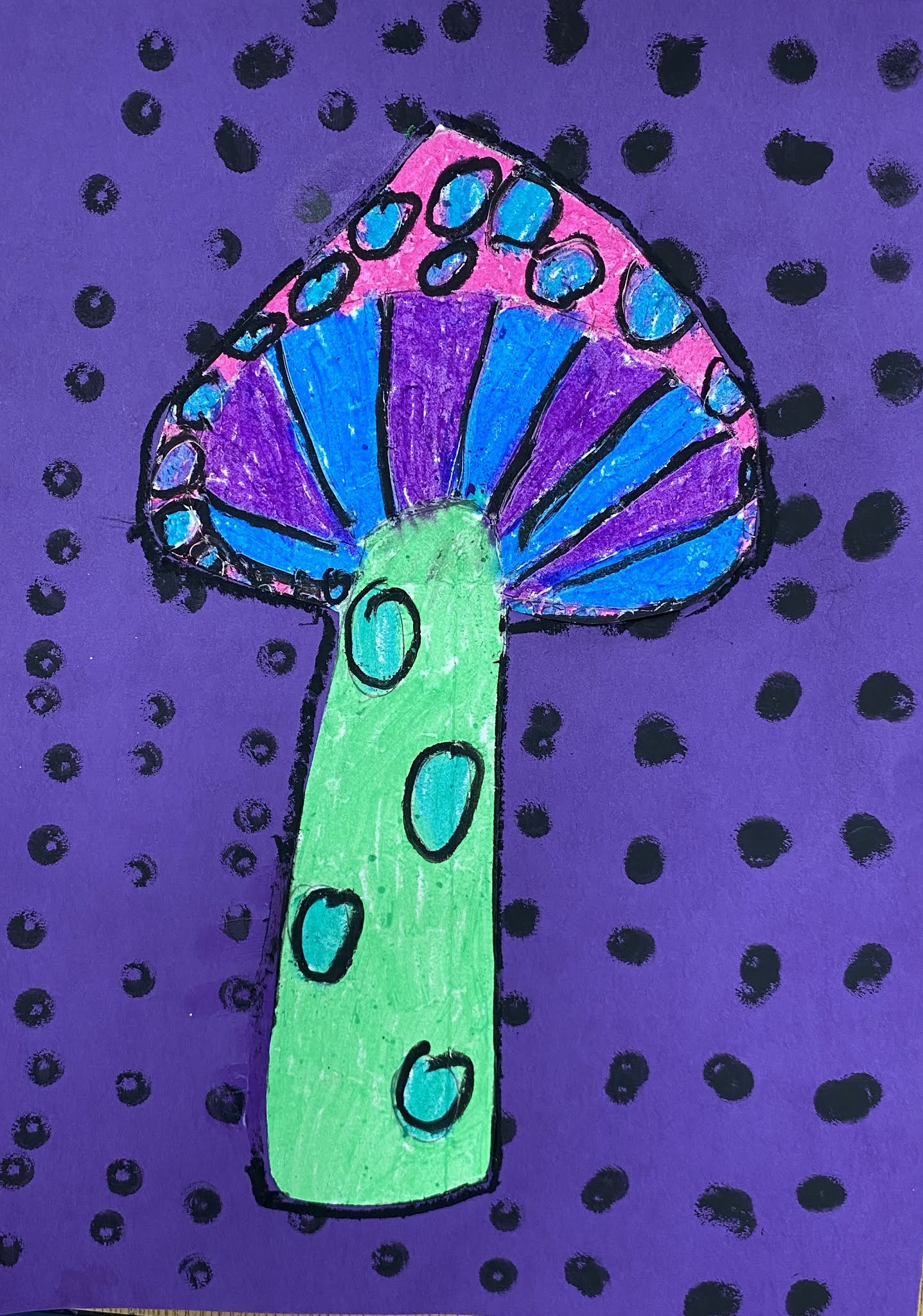 Mrs. Harris' art room Yayoi Kusama kindergarten mushrooms art lesson