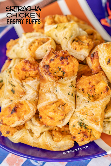 chicken pastry puffs on platter