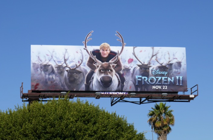Kristoff Frozen II extension cut-out billboard La Cienega Boulevard Kristoff Frozen II cut-out billboard