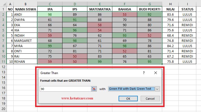 Cara Memberi Warna Secara Otomatis Pada Kriteria Tertentu Di Microsoft Excel Ketutrare