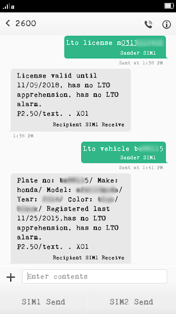 SMS or txt how to verify plate and driver's license