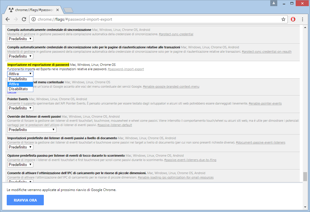 Information Technology Google Chrome Esportare ed importare le