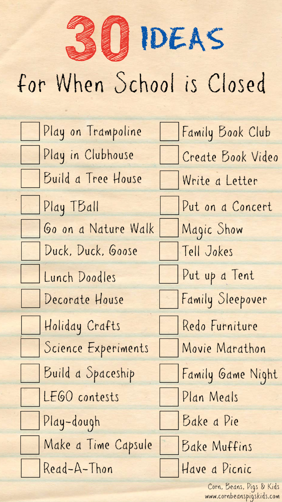 Corn Beans Pigs And Kids 30 Ideas For When School Is Closed