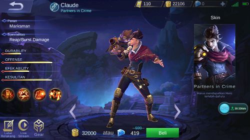 Mobile Legend selaku game mobanya segala umat memang tak pernah henti  Hero Claude Mobile Legend Partners In Crime