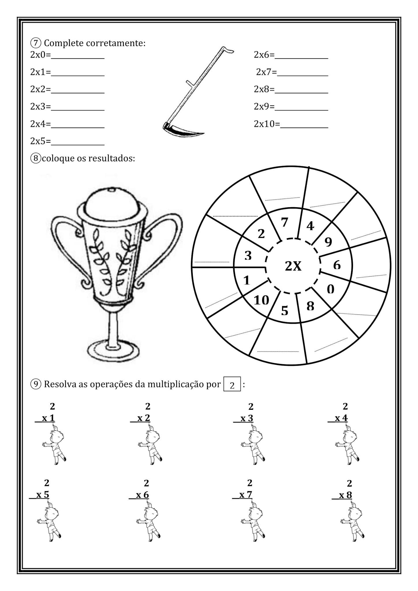 Atividade de Matemática 2º Ano ilustrada com desenho de multiplicação