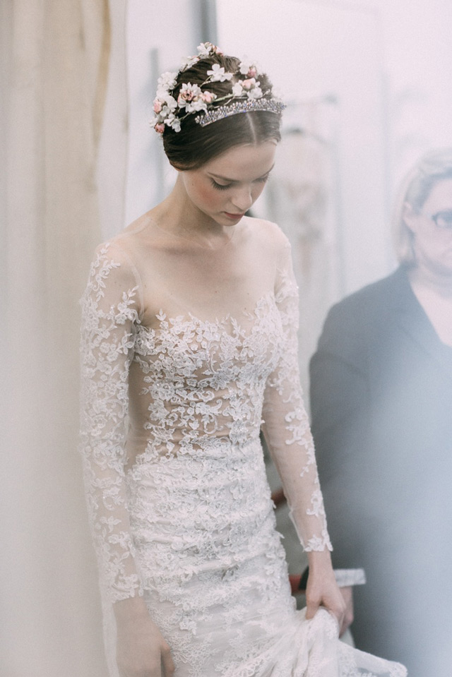 glowing floral crowns Reem Acra Bridal Fall 2015