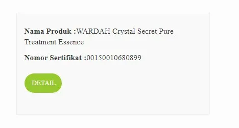 cek halal wardah crystal secret pure treatment essence