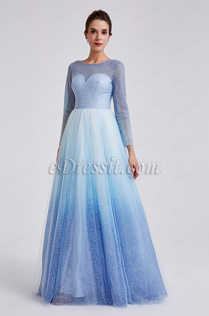 2019 New Shiny White-Blue Sleeves Party Formal Dress