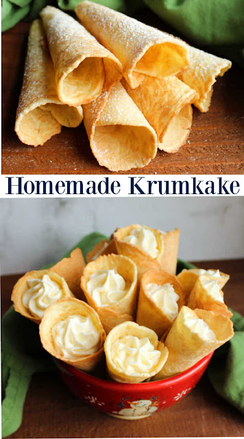 Scandinavian krumkake cookies are crunchy and delicious treats that are cooked on the stove instead of the oven. Fill them with whipped cream, fruit or frosting for an extra special dessert. Scandinavian krumkake cookies are crunchy and delicious treats that are cooked on the stove instead of the oven. Fill them with whipped cream, fruit or frosting for an extra special dessert.