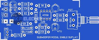Rangkaian subwoofer 4558 Single Suply PCB Layout