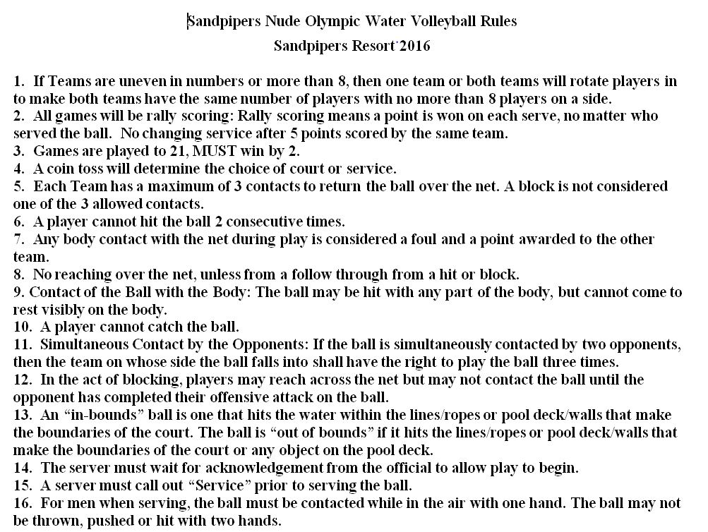 Sandpaper SandpipernNude Olympic Water Volleyball Rules