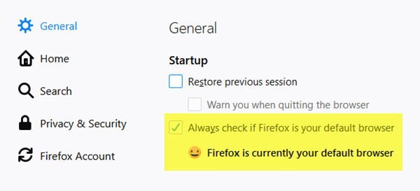 Không thể đặt Firefox làm trình duyệt mặc định