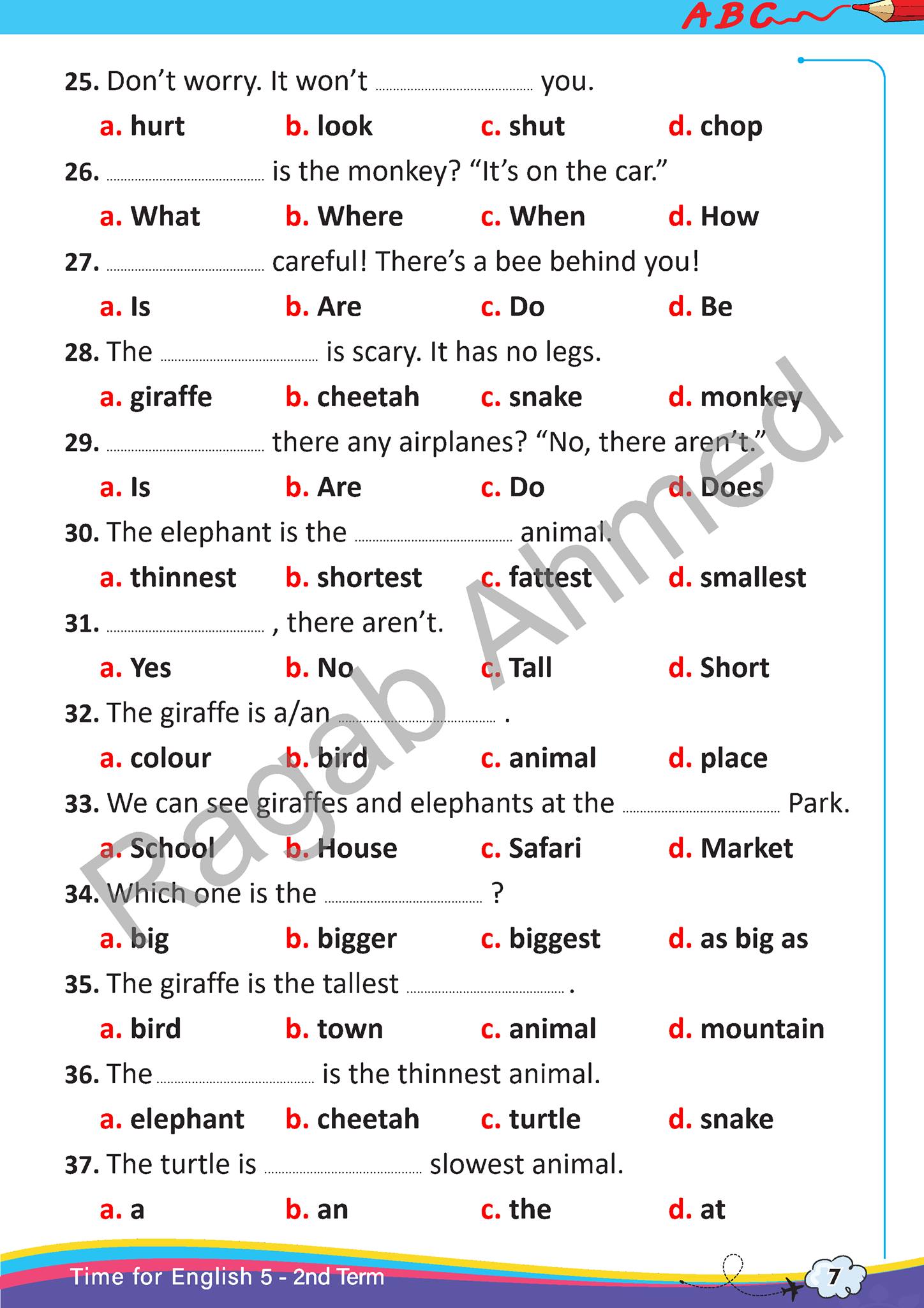  مراجعة اسئلة امتحان انجليزي خامسة ابتدائى ترم ثانى  7