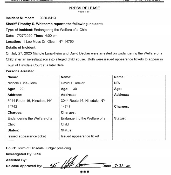 Wellsville Regional News (dot) com Cattaraugus County Sheriff's Blotter