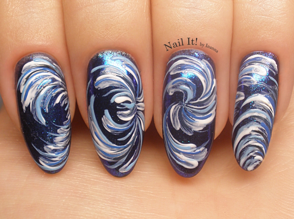 Brush Doodle Nail Art with Indigo "Black Marmaid Effect" and "Nail Art" color gels