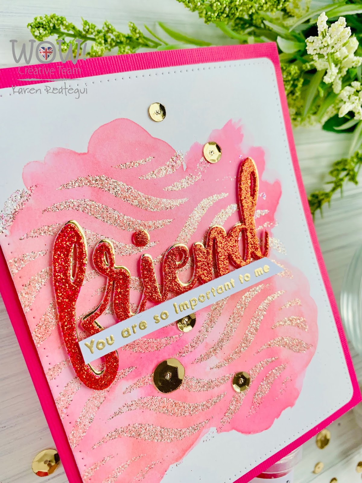 Stencil + Embossing Paste + Embossing Glitters Technique with Karen