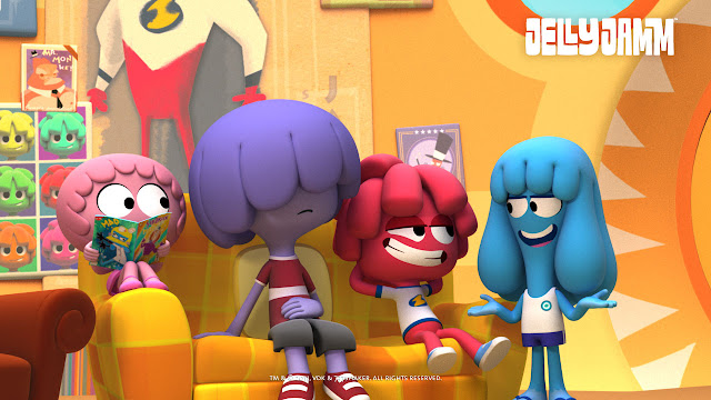 Otra imagen de los protagonistgas de la serie de dibujos animados Jelly Jamm