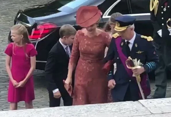 Crown Princess Elisabeth wore Erdem dress. King Philippe, Queen Mathilde, Princess Eleonore, Prince Gabriel and Prince Emmanuel. Natan