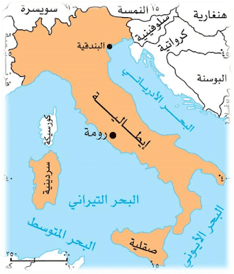 خريطة توضح موقع مدينة البندقية