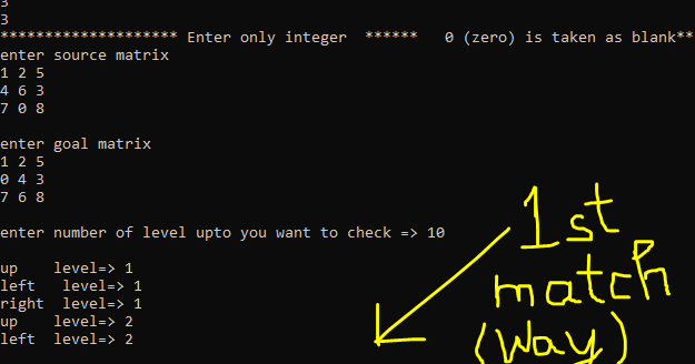 Artificial intelligence matrix puzzle problem source code in [ C / C++