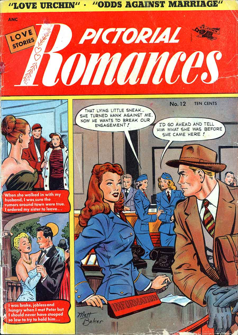 Pictorial Romances #12 st. john golden age 1950s romance comic book cover art by Matt Baker