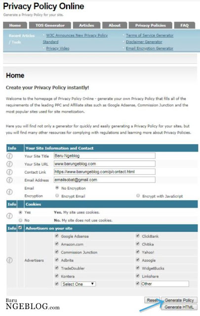Cara Mudah dan Cepat Membuat Privacy Policy di Blog Secara Online
