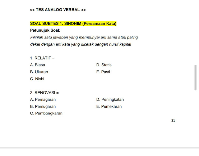 Pelajari Dan Kuasai Soal Soal Psikotes Tes Analog Verbal Sinonim Persamaan Kata Depotlowongankerja